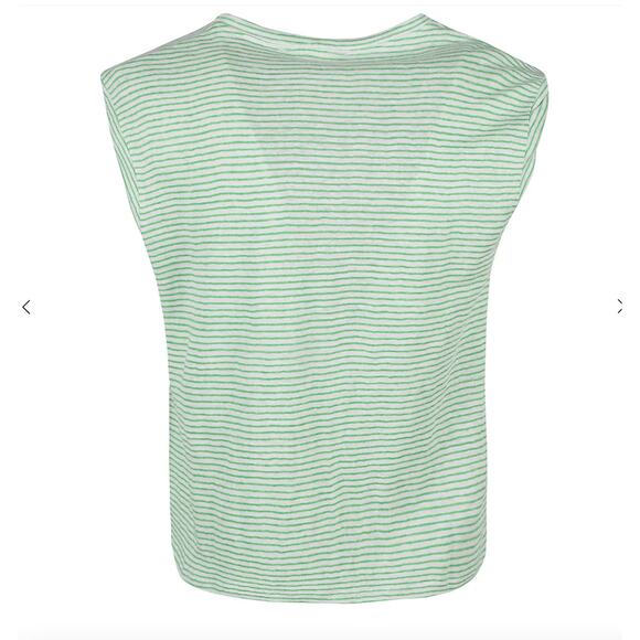 FRAME Knotted Rolled Muscle Tee Linen Top Shirt | Womens L, Green White Stripe - Picture 3 of 7